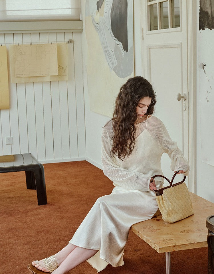Acetate Slip Dress and Shawl Top Set - Elegant Style
