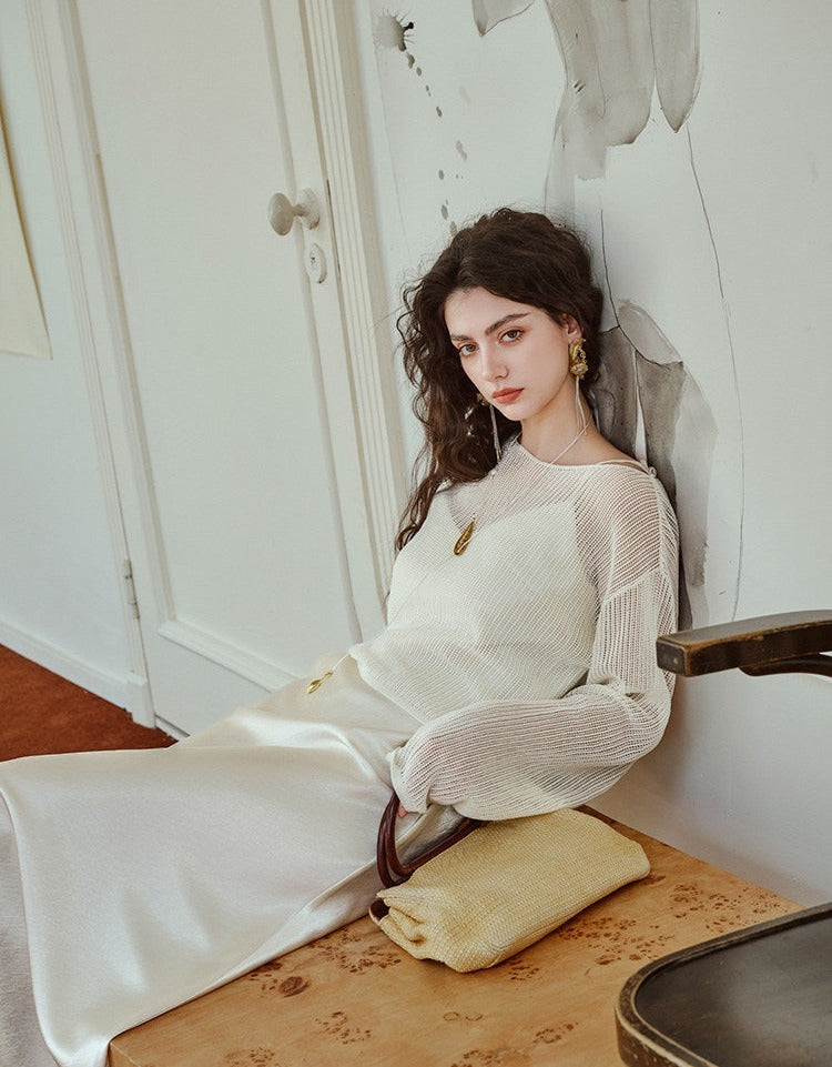 Acetate Slip Dress and Shawl Top Set - Elegant Style