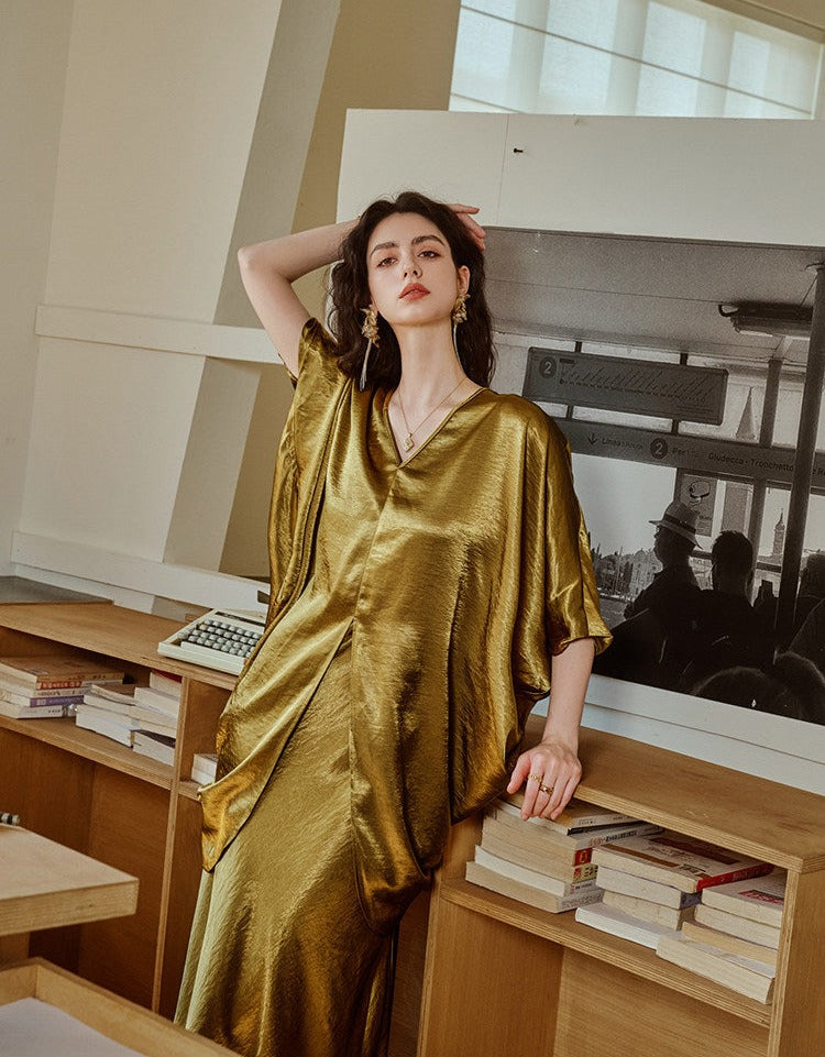 Acetate Slip Dress and Shawl Top Set - Elegant Style