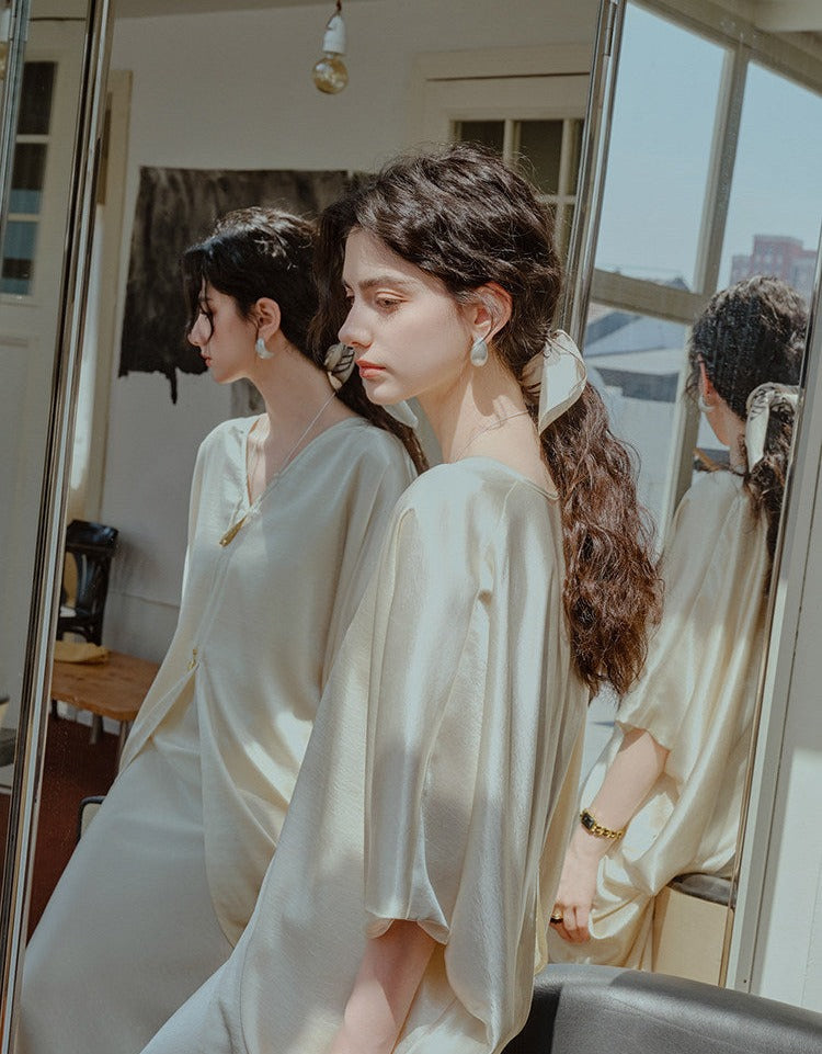 Acetate Slip Dress and Shawl Top Set - Elegant Style