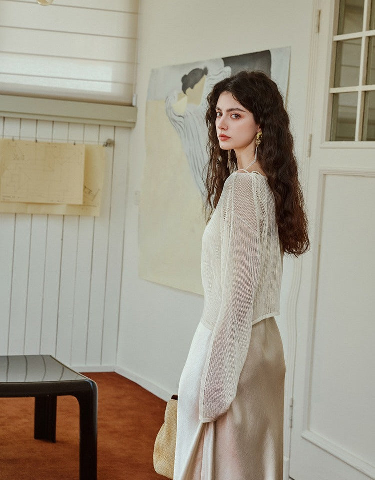 Acetate Slip Dress and Shawl Top Set - Elegant Style