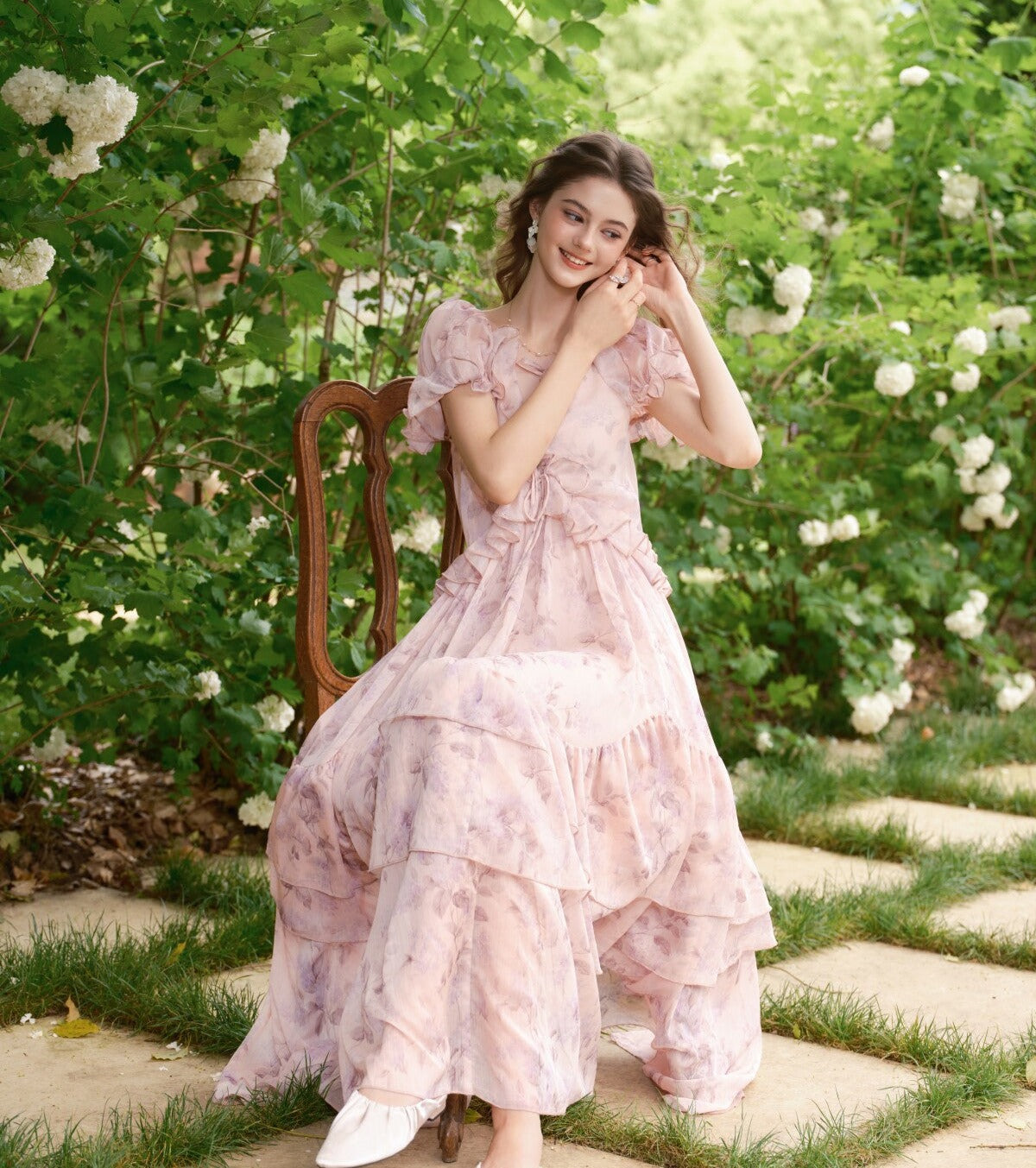 Viscose Dress - Ruffled Giverny Garden Print
