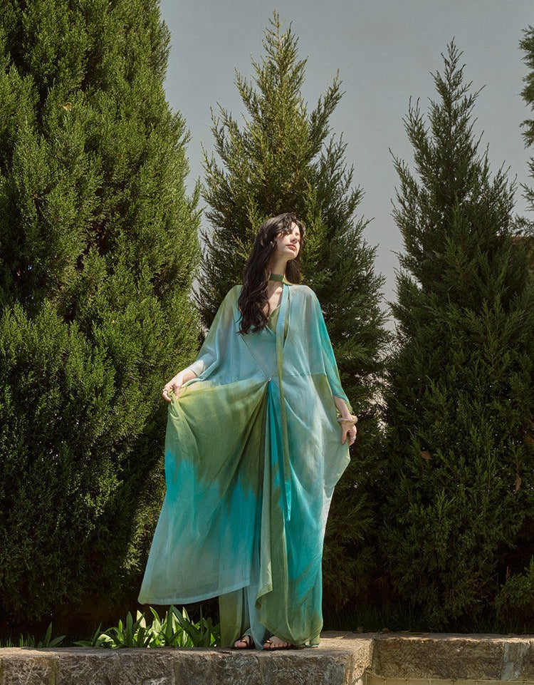 Tencel Chiffon Dress and Shawl Cardigan Set - Elegant and Versatile