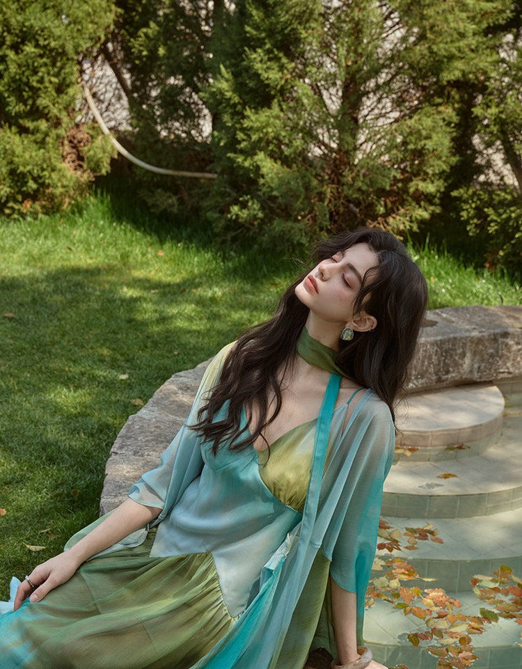 Tencel Chiffon Dress and Shawl Cardigan Set - Elegant and Versatile
