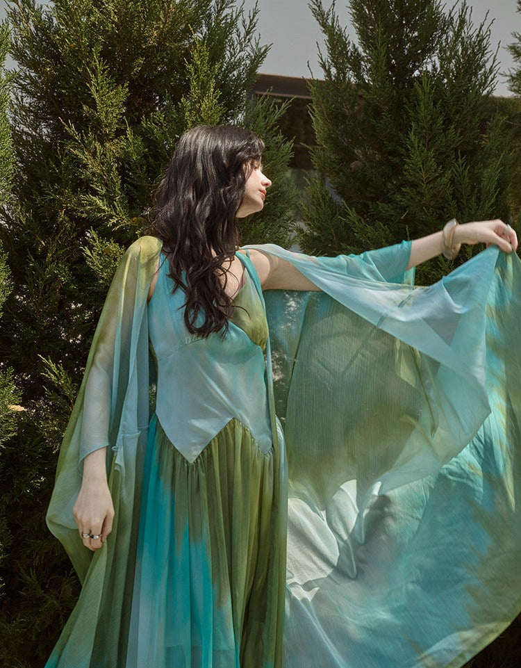Tencel Chiffon Dress and Shawl Cardigan Set - Elegant and Versatile
