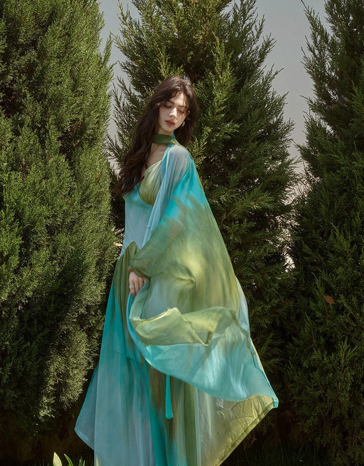 Tencel Chiffon Dress and Shawl Cardigan Set - Elegant and Versatile