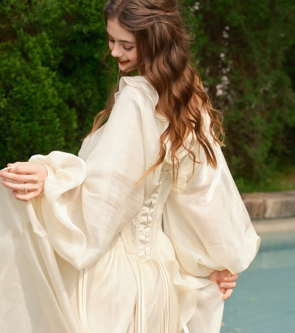 Satin Lace Dress with Drawstring