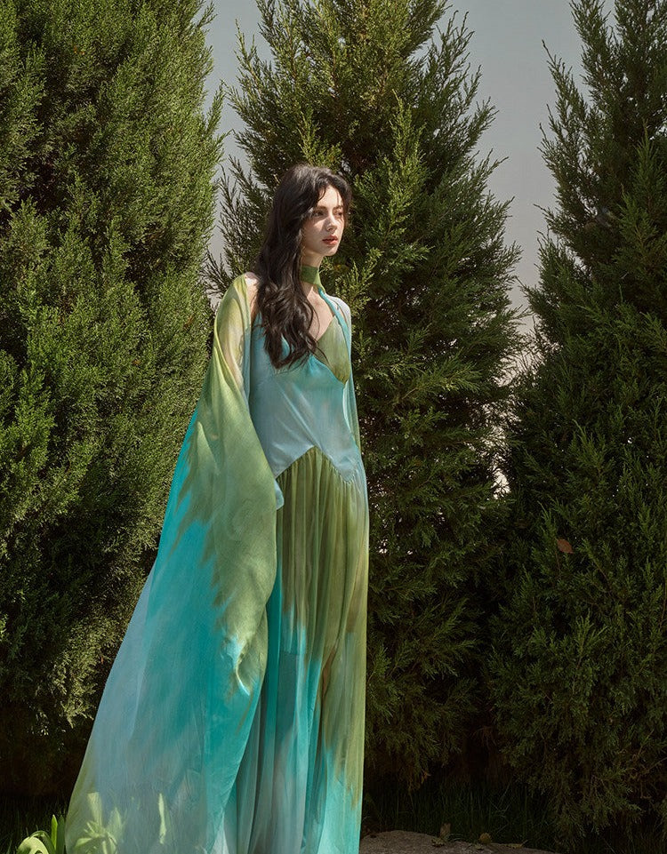 Tencel Chiffon Dress and Shawl Cardigan Set - Elegant and Versatile