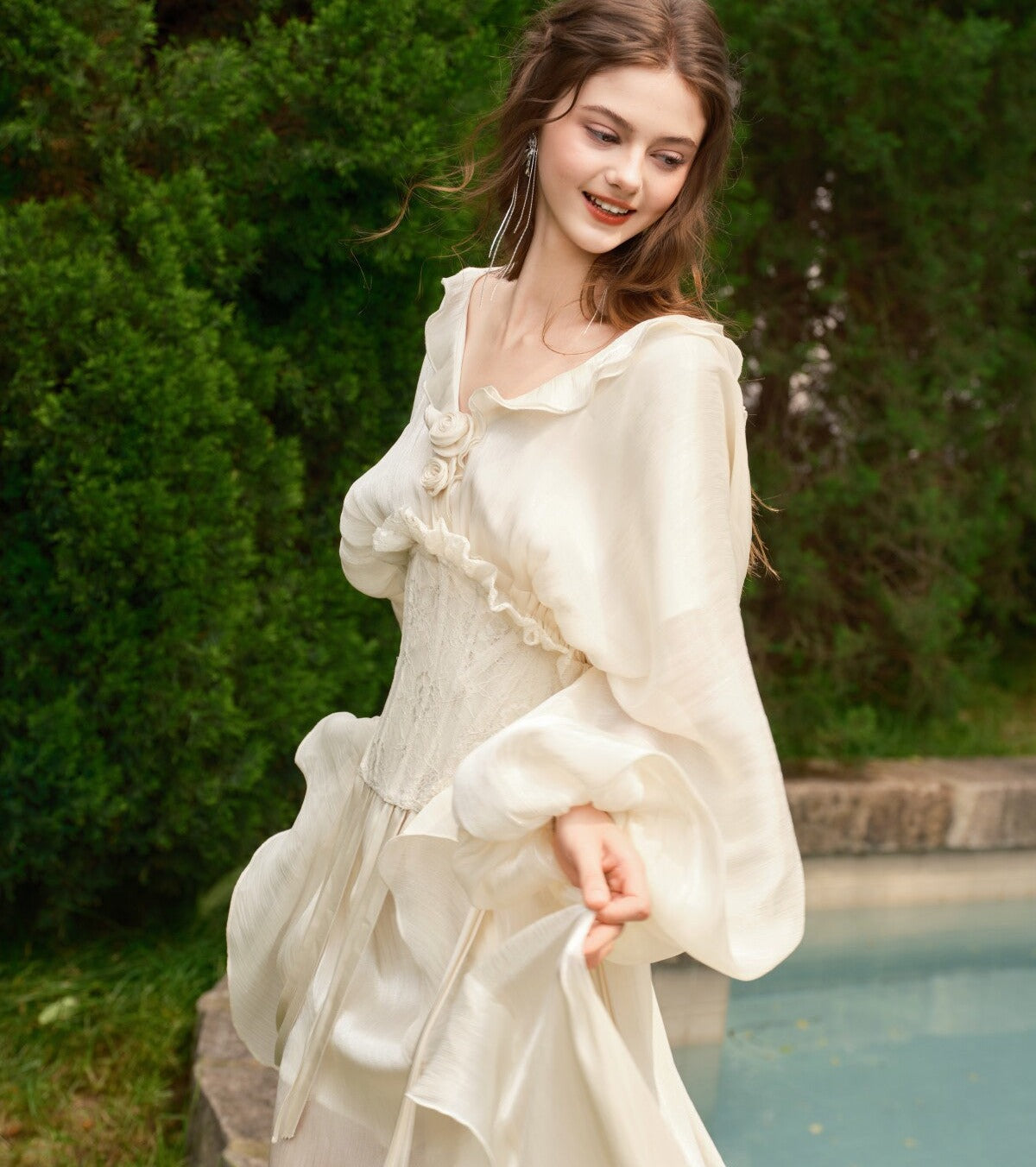 Satin Lace Dress with Drawstring