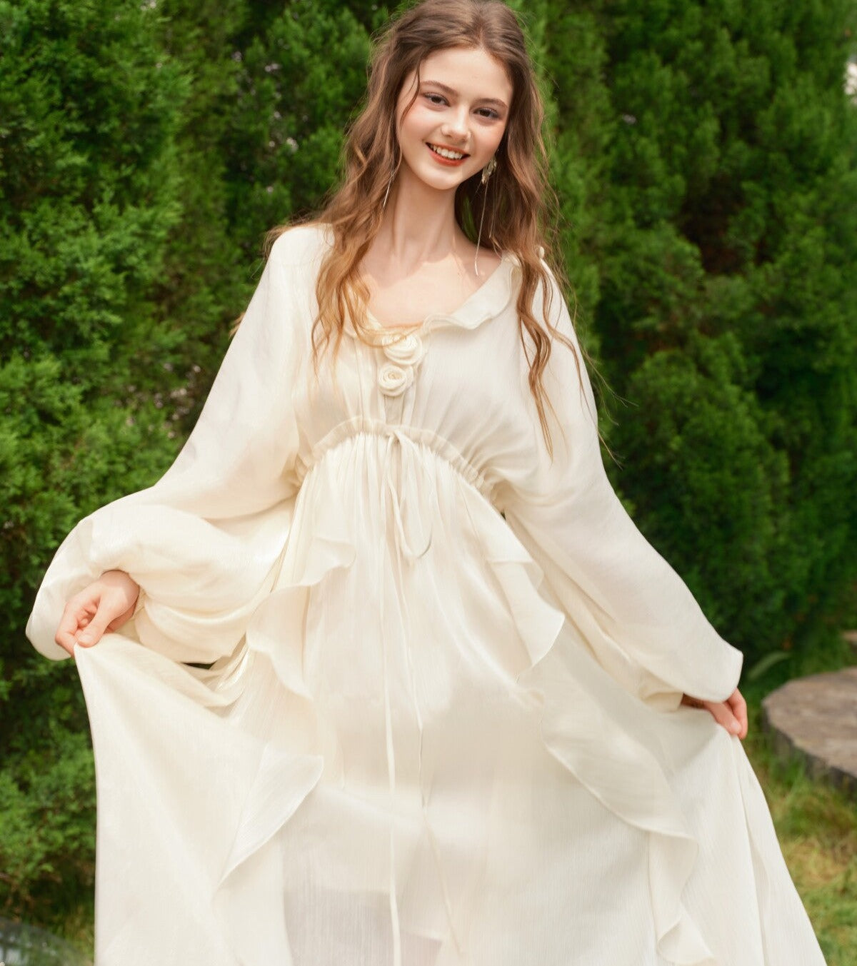 Satin Lace Dress with Drawstring