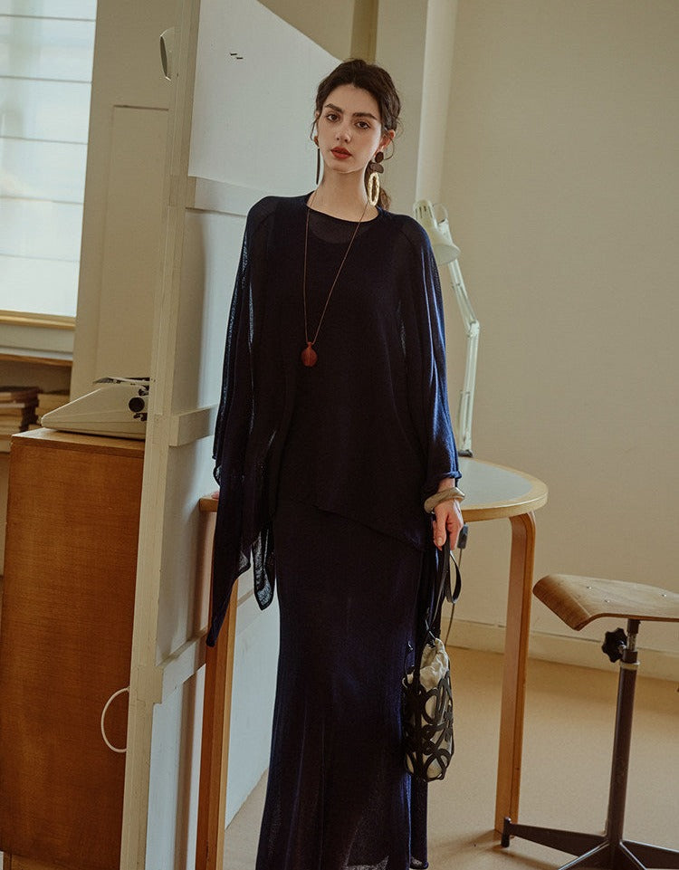 Acetate 2-Piece Set - Lightweight Coat and Dress