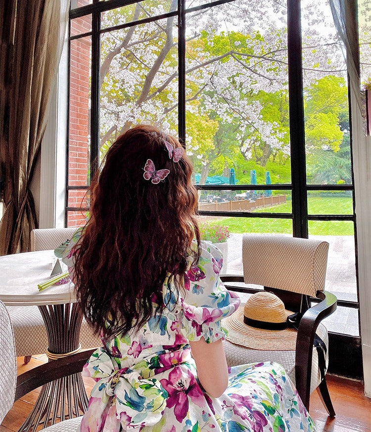Tencel Linen Long Dress - Elegant Floral Print