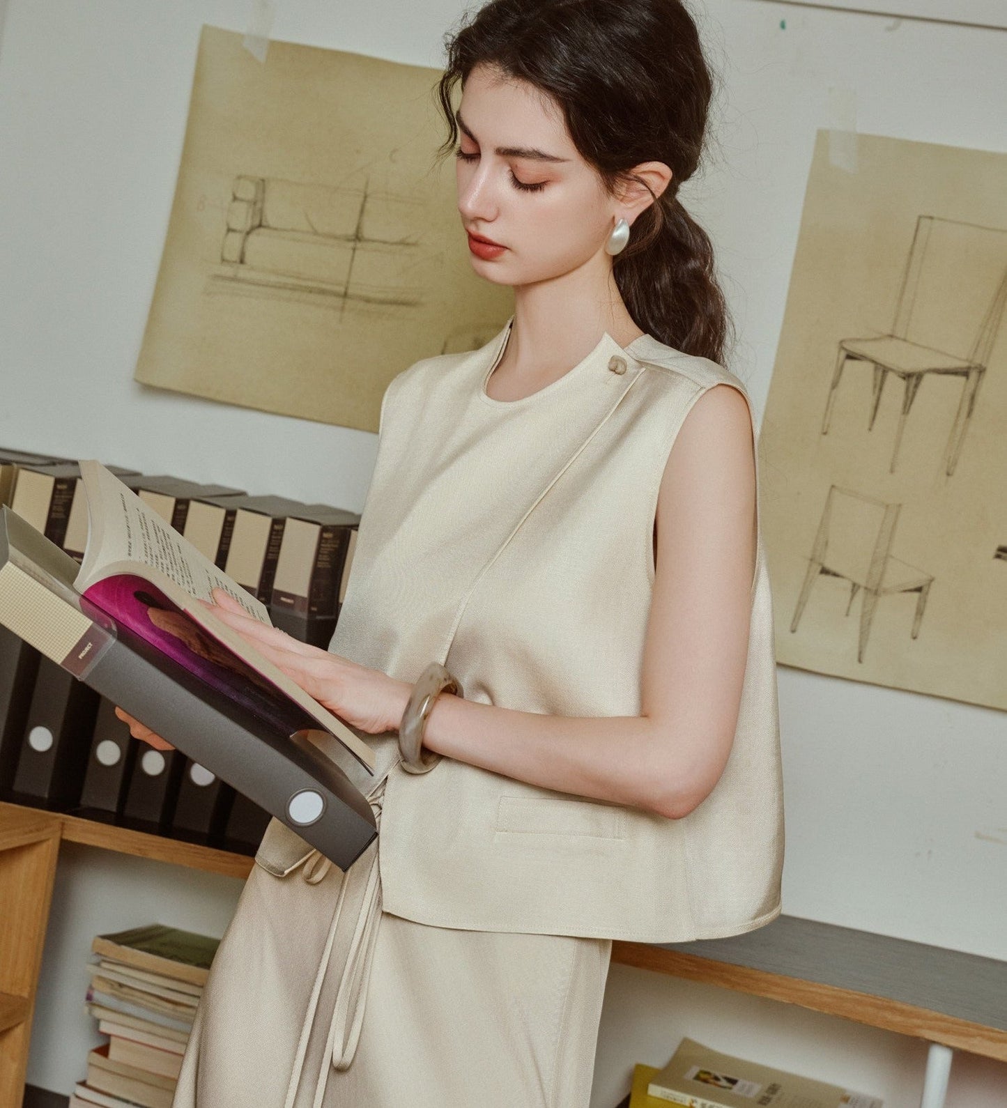 Acetate 2-Piece Set - Sleeveless Vest and Skirt