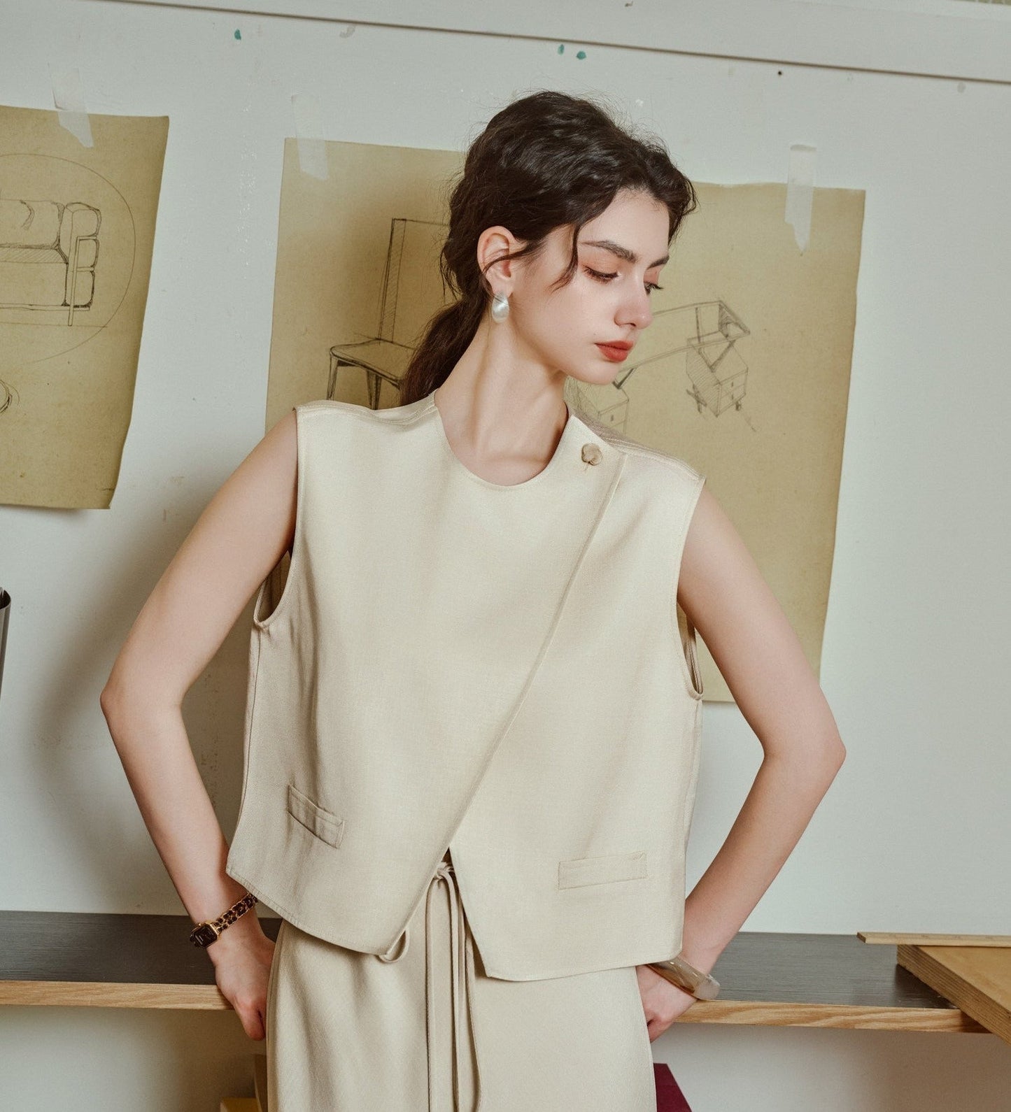 Acetate 2-Piece Set - Sleeveless Vest and Skirt