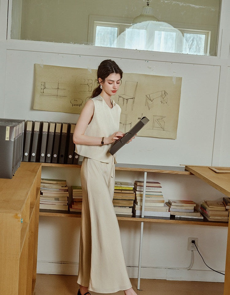 Acetate 2-Piece Set - Sleeveless Vest and Skirt