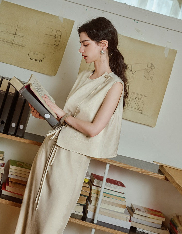 Acetate 2-Piece Set - Sleeveless Vest and Skirt