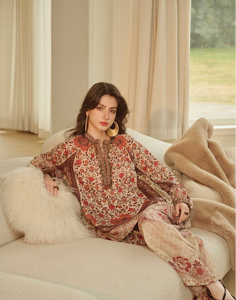 Linen Blend 2-Piece Set - Paisley Shirt and Pants