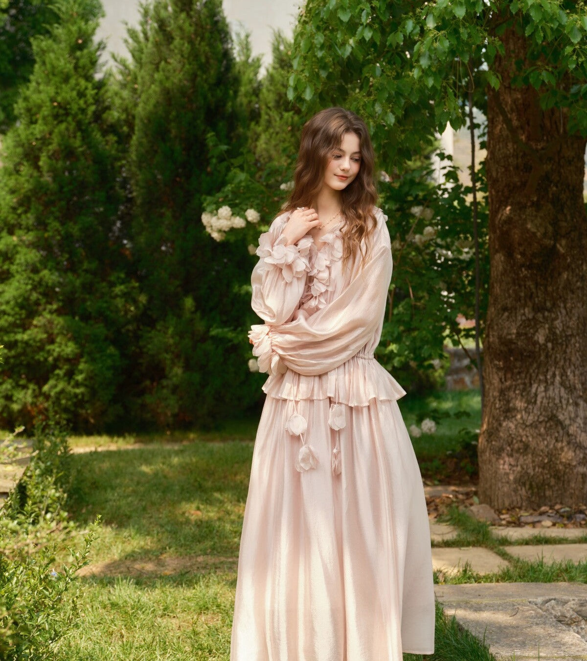 Floral Viscose Dress - Elegant Layered Design