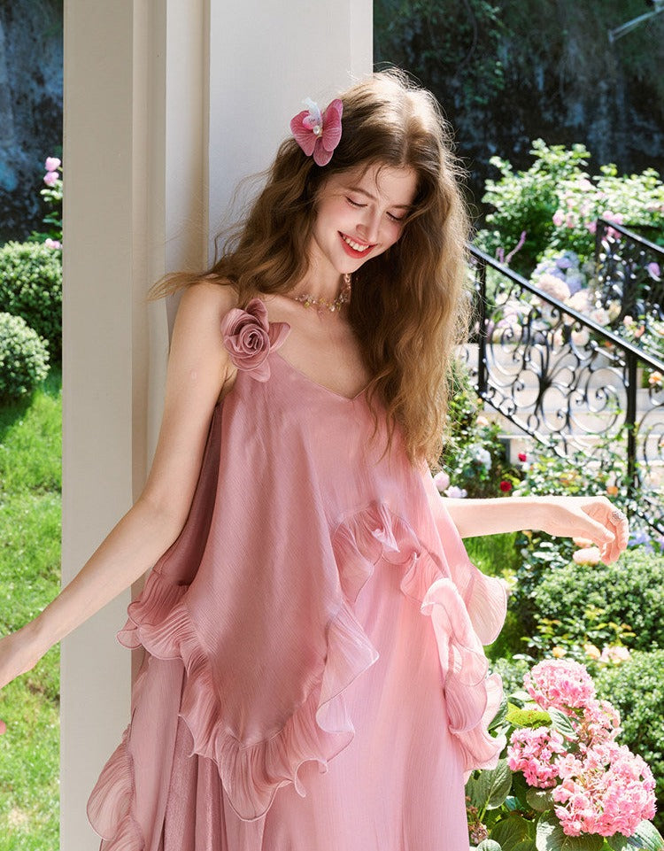 Chiffon Dress with Floral Design