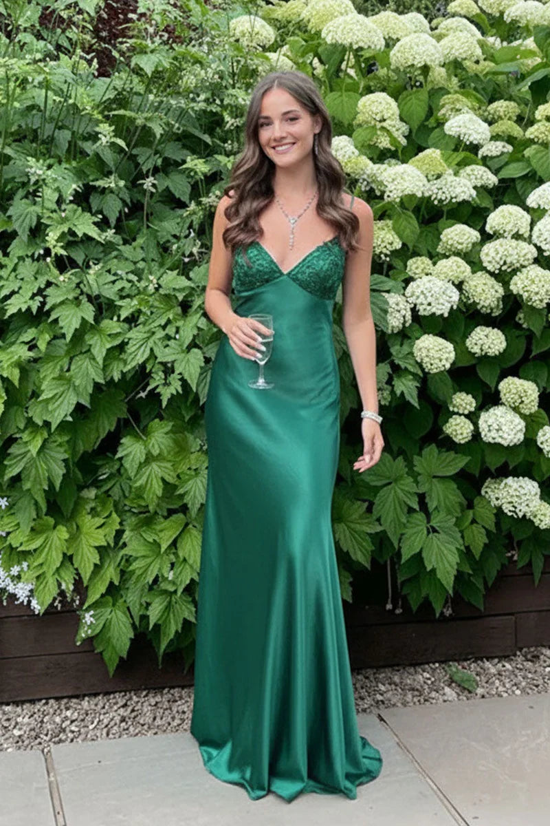 V-Neck Sleeveless Lace Top Floor-Length Party Prom Dress