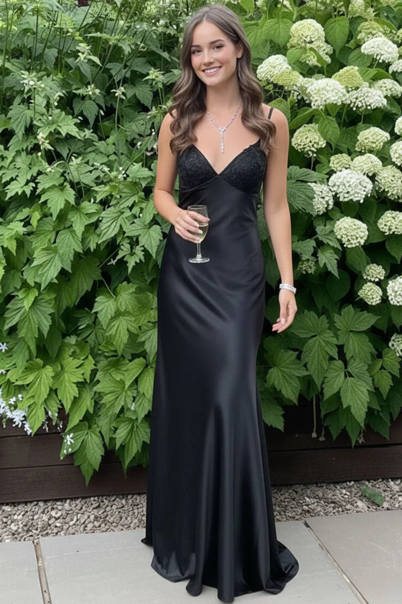 V-Neck Sleeveless Lace Top Floor-Length Party Prom Dress