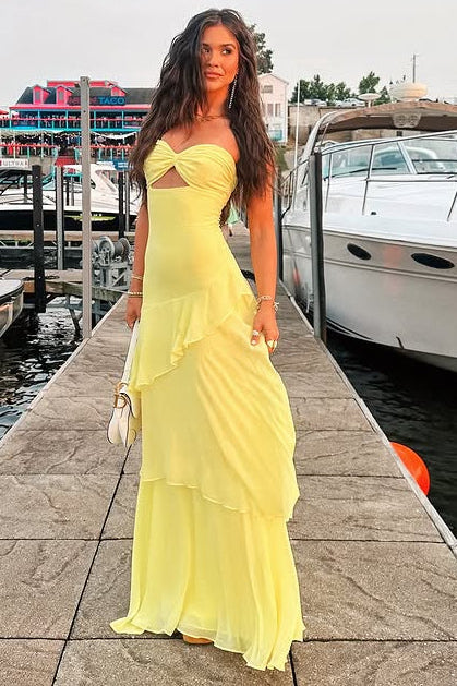 Sweetheart Strapless Empire Chiffon Tiered Party Prom Dress