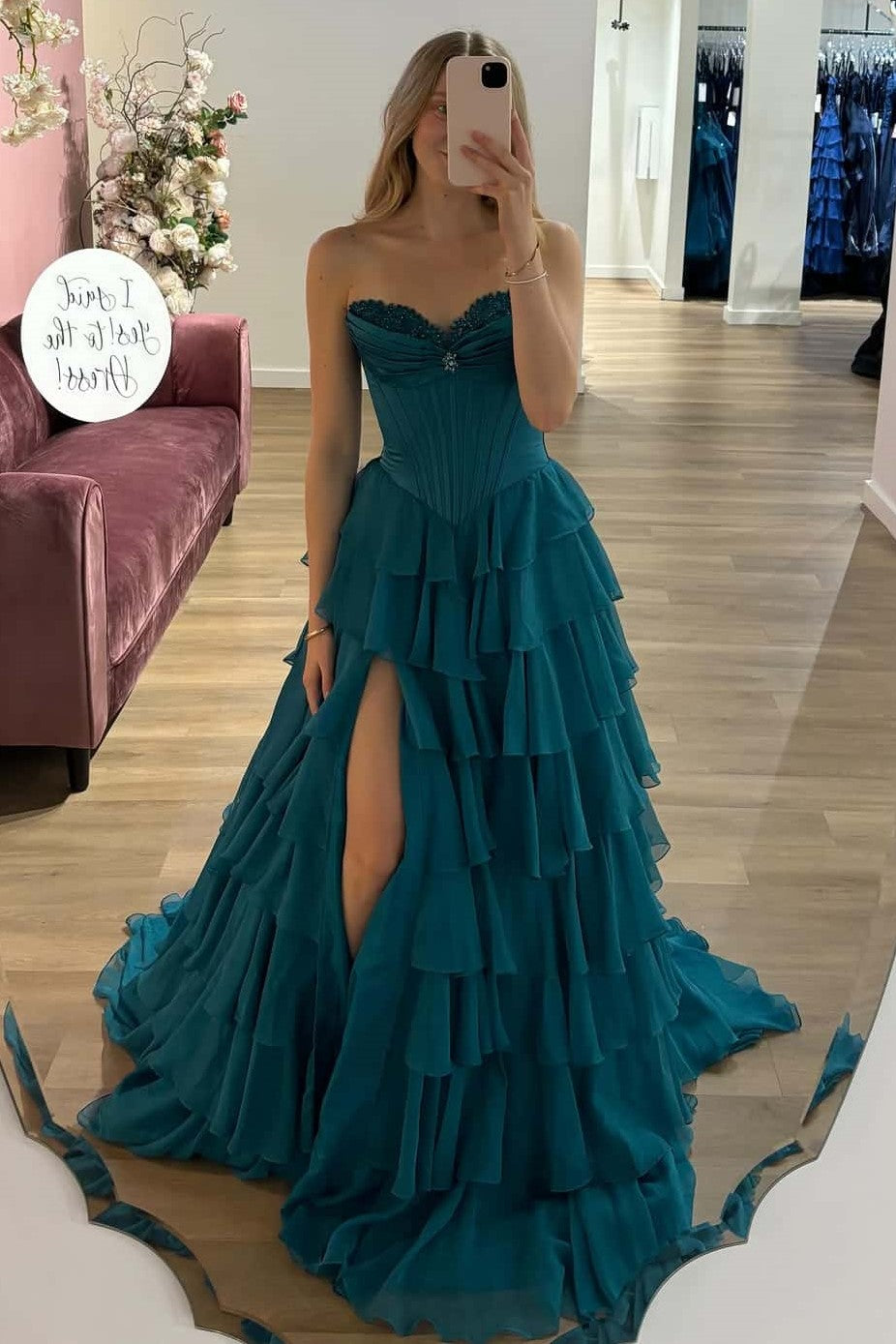 Sweetheart Strapless A-Line Empire Tiered Party Prom Dress