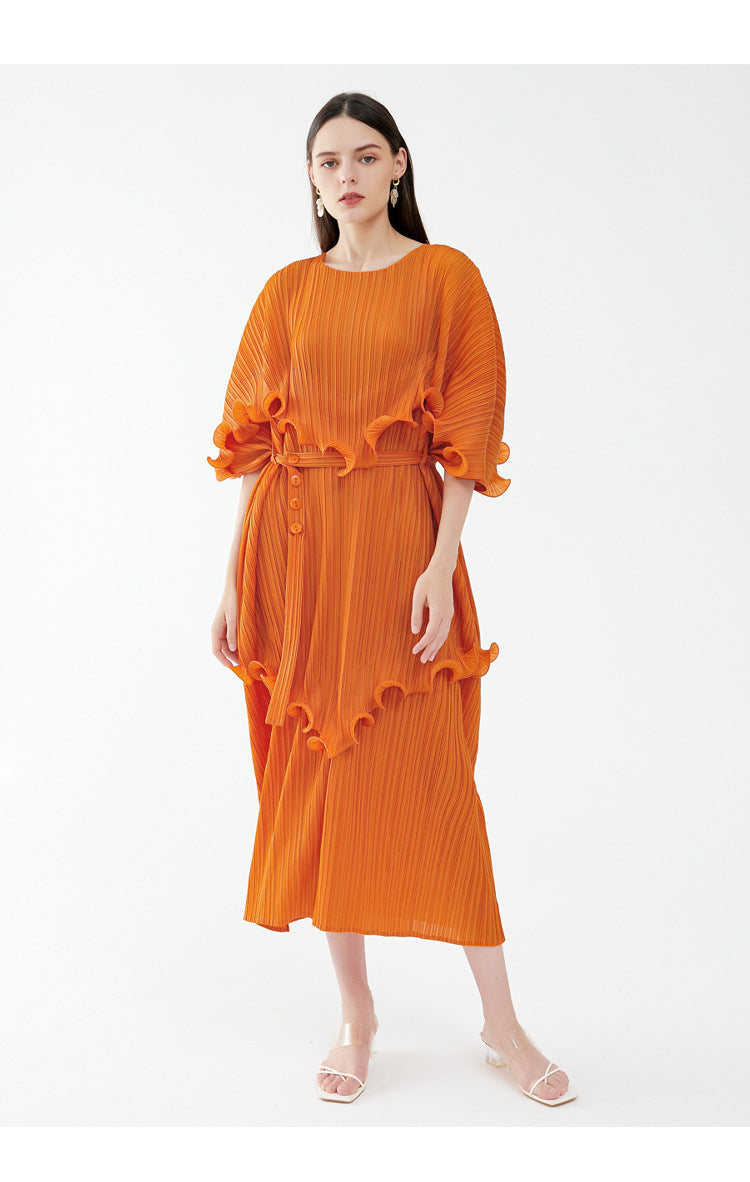 Ruffled French temperament waist Dress