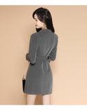 Waist Slim Collar Long Sleeve Dress