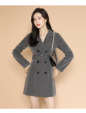 Waist Slim Collar Long Sleeve Dress