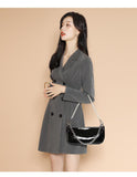 Waist Slim Collar Long Sleeve Dress